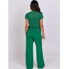 image:imageANRABESS Women Two Piece Outfits Crochet Sheer Knit Sweater Top Wide Leg Pants Lounge Matching Sets Sweatsuit Travel ClothesGreen