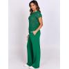 image:imageANRABESS Women Two Piece Outfits Crochet Sheer Knit Sweater Top Wide Leg Pants Lounge Matching Sets Sweatsuit Travel ClothesGreen