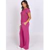 image:imageANRABESS Women Two Piece Outfits Crochet Sheer Knit Sweater Top Wide Leg Pants Lounge Matching Sets Sweatsuit Travel ClothesHot Pink