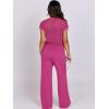 image:imageANRABESS Women Two Piece Outfits Crochet Sheer Knit Sweater Top Wide Leg Pants Lounge Matching Sets Sweatsuit Travel ClothesHot Pink