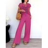 image:imageANRABESS Women Two Piece Outfits Crochet Sheer Knit Sweater Top Wide Leg Pants Lounge Matching Sets Sweatsuit Travel ClothesHot Pink