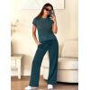 image:imageANRABESS Women Two Piece Outfits Crochet Sheer Knit Sweater Top Wide Leg Pants Lounge Matching Sets Sweatsuit Travel ClothesLake