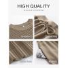 image:imageANRABESS Women Two Piece Outfits Crochet Sheer Knit Sweater Top Wide Leg Pants Lounge Matching Sets Sweatsuit Travel ClothesLight Brown
