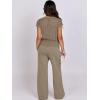 image:imageANRABESS Women Two Piece Outfits Crochet Sheer Knit Sweater Top Wide Leg Pants Lounge Matching Sets Sweatsuit Travel ClothesLight Brown