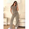 image:imageANRABESS Women Two Piece Outfits Crochet Sheer Knit Sweater Top Wide Leg Pants Lounge Matching Sets Sweatsuit Travel ClothesLight Brown