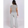 image:imageANRABESS Women Two Piece Outfits Crochet Sheer Knit Sweater Top Wide Leg Pants Lounge Matching Sets Sweatsuit Travel ClothesLight Grey
