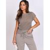 image:imageANRABESS Women Two Piece Outfits Crochet Sheer Knit Sweater Top Wide Leg Pants Lounge Matching Sets Sweatsuit Travel ClothesLight Khaki