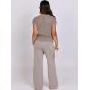 image:imageANRABESS Women Two Piece Outfits Crochet Sheer Knit Sweater Top Wide Leg Pants Lounge Matching Sets Sweatsuit Travel ClothesLight Khaki