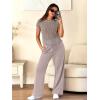 image:imageANRABESS Women Two Piece Outfits Crochet Sheer Knit Sweater Top Wide Leg Pants Lounge Matching Sets Sweatsuit Travel ClothesLight Khaki