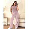 image:imageANRABESS Women Two Piece Outfits Crochet Sheer Knit Sweater Top Wide Leg Pants Lounge Matching Sets Sweatsuit Travel ClothesLight Pink