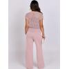 image:imageANRABESS Women Two Piece Outfits Crochet Sheer Knit Sweater Top Wide Leg Pants Lounge Matching Sets Sweatsuit Travel ClothesLight Pink