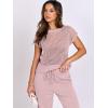 image:imageANRABESS Women Two Piece Outfits Crochet Sheer Knit Sweater Top Wide Leg Pants Lounge Matching Sets Sweatsuit Travel ClothesLight Pink