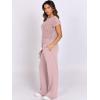 image:imageANRABESS Women Two Piece Outfits Crochet Sheer Knit Sweater Top Wide Leg Pants Lounge Matching Sets Sweatsuit Travel ClothesLight Pink
