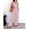 image:imageANRABESS Women Two Piece Outfits Crochet Sheer Knit Sweater Top Wide Leg Pants Lounge Matching Sets Sweatsuit Travel ClothesLight Pink