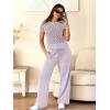 image:imageANRABESS Women Two Piece Outfits Crochet Sheer Knit Sweater Top Wide Leg Pants Lounge Matching Sets Sweatsuit Travel ClothesLight Purple