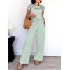 image:imageANRABESS Women Two Piece Outfits Crochet Sheer Knit Sweater Top Wide Leg Pants Lounge Matching Sets Sweatsuit Travel ClothesMint Green