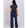 image:imageANRABESS Women Two Piece Outfits Crochet Sheer Knit Sweater Top Wide Leg Pants Lounge Matching Sets Sweatsuit Travel ClothesNavy Blue