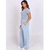 image:imageANRABESS Women Two Piece Outfits Crochet Sheer Knit Sweater Top Wide Leg Pants Lounge Matching Sets Sweatsuit Travel ClothesSky Blue