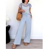 image:imageANRABESS Women Two Piece Outfits Crochet Sheer Knit Sweater Top Wide Leg Pants Lounge Matching Sets Sweatsuit Travel ClothesSky Blue