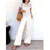 image:imageANRABESS Women Two Piece Outfits Crochet Sheer Knit Sweater Top Wide Leg Pants Lounge Matching Sets Sweatsuit Travel ClothesWhite