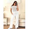 image:imageANRABESS Women Two Piece Outfits Crochet Sheer Knit Sweater Top Wide Leg Pants Lounge Matching Sets Sweatsuit Travel ClothesWhite