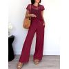 image:imageANRABESS Women Two Piece Outfits Crochet Sheer Knit Sweater Top Wide Leg Pants Lounge Matching Sets Sweatsuit Travel ClothesWine Red