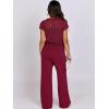 image:imageANRABESS Women Two Piece Outfits Crochet Sheer Knit Sweater Top Wide Leg Pants Lounge Matching Sets Sweatsuit Travel ClothesWine Red