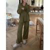 image:imageANRABESS Women Two Piece Outfits Sweater Sets Lounge Waffle Knit Pullover Matching Wide Leg Pants Tracksuit 2025 Fall FashionArmy Green