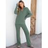 image:imageANRABESS Women Two Piece Outfits Sweater Sets Lounge Waffle Knit Pullover Matching Wide Leg Pants Tracksuit 2025 Fall FashionGreen