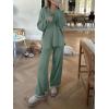 image:imageANRABESS Women Two Piece Outfits Sweater Sets Lounge Waffle Knit Pullover Matching Wide Leg Pants Tracksuit 2025 Fall FashionGreen
