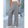 image:imageANRABESS Women Wide Leg Pants Stretchy Work Dress Pants Waffle Knit Business Casual Pull on Palazzo Slacks Trousers OutfitsLight Gray