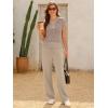 image:imageANRABESS Womens 2 Piece Outfits Crochet Knit Half Zip Sweater Top Wide Leg Pants Summer Lounge Matching Sets Travel ClothesAlmond