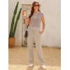 image:imageANRABESS Womens 2 Piece Outfits Crochet Knit Half Zip Sweater Top Wide Leg Pants Summer Lounge Matching Sets Travel ClothesAlmond