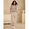 image:imageANRABESS Womens 2 Piece Outfits Crochet Knit Half Zip Sweater Top Wide Leg Pants Summer Lounge Matching Sets Travel ClothesAlmond