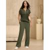 image:imageANRABESS Womens 2 Piece Outfits Crochet Knit Half Zip Sweater Top Wide Leg Pants Summer Lounge Matching Sets Travel ClothesArmy Green