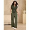 image:imageANRABESS Womens 2 Piece Outfits Crochet Knit Half Zip Sweater Top Wide Leg Pants Summer Lounge Matching Sets Travel ClothesArmy Green
