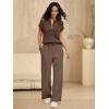 image:imageANRABESS Womens 2 Piece Outfits Crochet Knit Half Zip Sweater Top Wide Leg Pants Summer Lounge Matching Sets Travel ClothesBrown