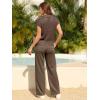 image:imageANRABESS Womens 2 Piece Outfits Crochet Knit Half Zip Sweater Top Wide Leg Pants Summer Lounge Matching Sets Travel ClothesBrown