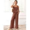 image:imageANRABESS Womens 2 Piece Outfits Linen Pants Jumpsuit Matching Lounge Set Casual Summer Beach Vacation Trendy ClothesBrown