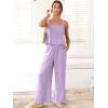 image:imageANRABESS Womens 2 Piece Outfits Linen Pants Jumpsuit Matching Lounge Set Casual Summer Beach Vacation Trendy ClothesPurple