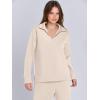 image:imageANRABESS Womens 2 Piece Outfits Lounge Sets Casual Long Sleeve Sweatsuits Polo Top Wide Leg Pants Fall Sweat Matching SetsApricot