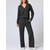 image:imageANRABESS Womens 2 Piece Outfits Lounge Sets Casual Long Sleeve Sweatsuits Polo Top Wide Leg Pants Fall Sweat Matching SetsBlack