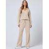 image:imageANRABESS Womens 2 Piece Outfits Lounge Sets Casual Long Sleeve Sweatsuits Polo Top Wide Leg Pants Fall Sweat Matching SetsLighter Khaki
