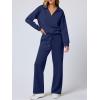 image:imageANRABESS Womens 2 Piece Outfits Lounge Sets Casual Long Sleeve Sweatsuits Polo Top Wide Leg Pants Fall Sweat Matching SetsNavy Blue