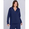 image:imageANRABESS Womens 2 Piece Outfits Lounge Sets Casual Long Sleeve Sweatsuits Polo Top Wide Leg Pants Fall Sweat Matching SetsNavy Blue