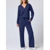 image:imageANRABESS Womens 2 Piece Outfits Lounge Sets Casual Long Sleeve Sweatsuits Polo Top Wide Leg Pants Fall Sweat Matching SetsNavy Blue