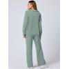 image:imageANRABESS Womens 2 Piece Outfits Lounge Sets Casual Long Sleeve Sweatsuits Polo Top Wide Leg Pants Fall Sweat Matching SetsPea Green