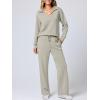image:imageANRABESS Womens 2 Piece Outfits Lounge Sets Casual Long Sleeve Sweatsuits Polo Top Wide Leg Pants Fall Sweat Matching SetsPeytoe
