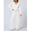 image:imageANRABESS Womens 2 Piece Outfits Lounge Sets Casual Long Sleeve Sweatsuits Polo Top Wide Leg Pants Fall Sweat Matching SetsWhite