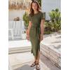 image:imageANRABESS Womens 2026 Summer Maxi Tshirt Dress Short Sleeve Crewneck Tie Waist Casual Slim Fit Slit Spring Long Beach DressesArmy Green